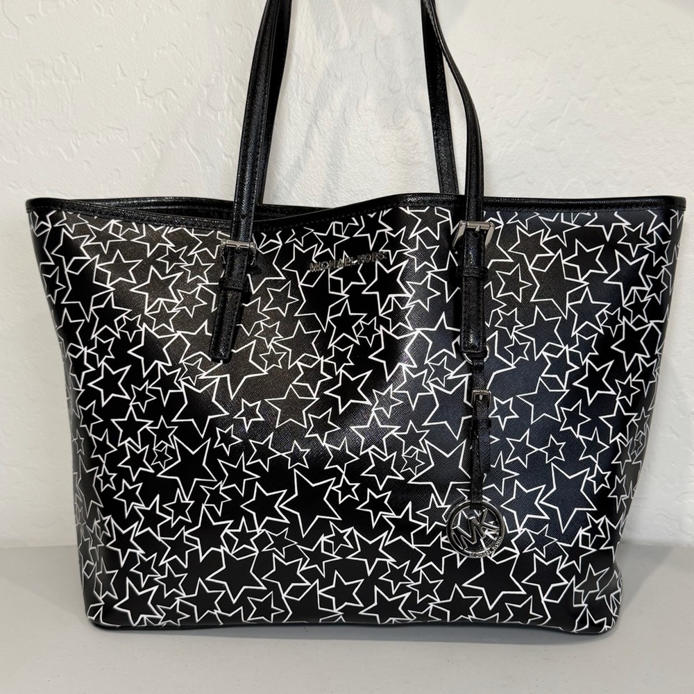 Michael Kors Black and White Large Carryall Stars Tote
